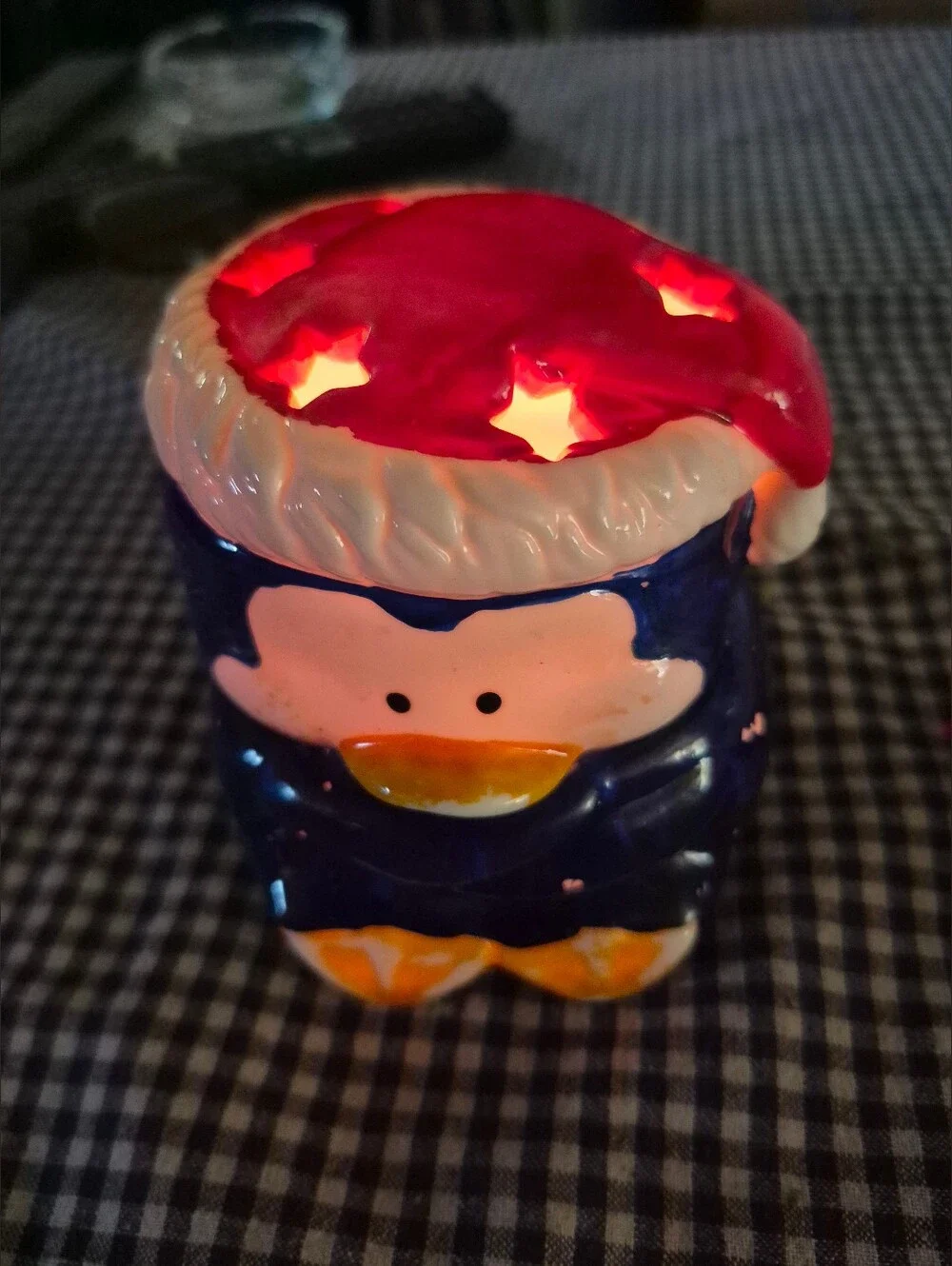 Ceramic Penguin Night Light with Red Star Hat
